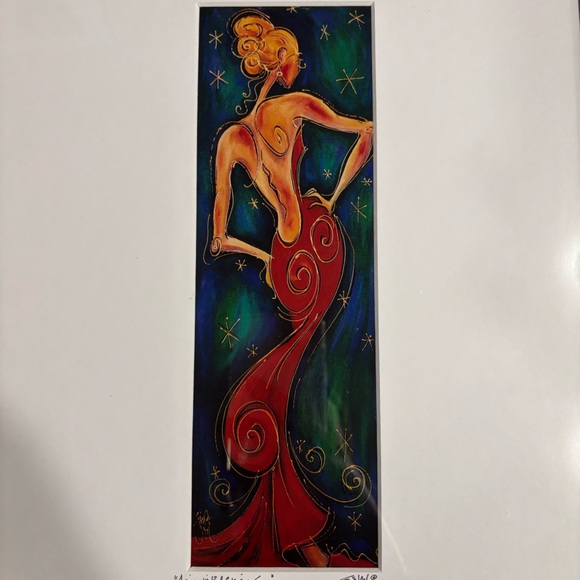 Elegant “Figure in Red Evening Gown” Signed Art Gold Framed 14”x17” 2004 - Picture 2 of 13